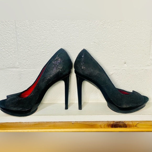 Charles Jourdan Black Leather Suede Open Toe Heels Size 8.5 - Picture 8 of 12